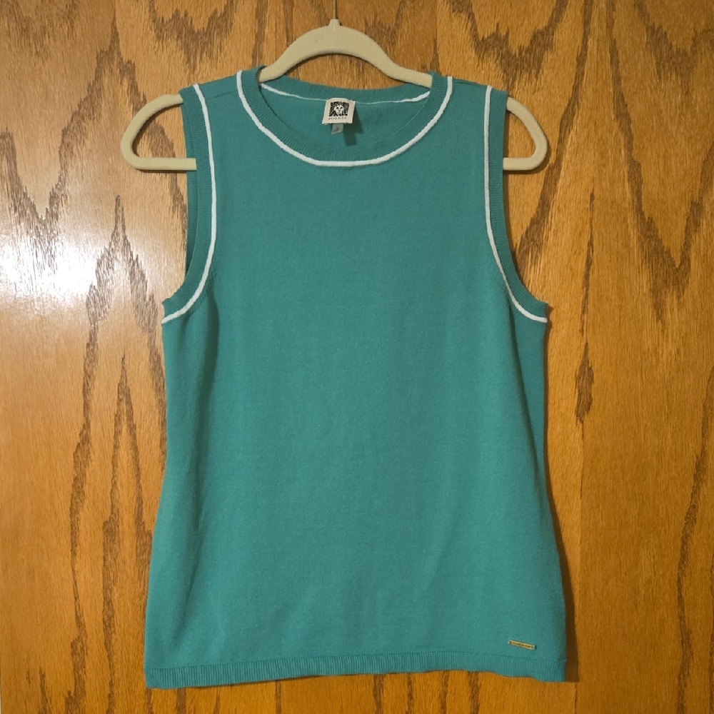 Anne Klein Teal Tank Top with White Trim